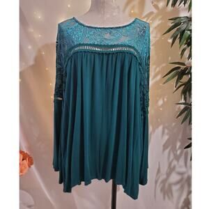 Vtg John Paul Richard Velvet Burnout Babydoll Bell Sleeve Top Sz 3X Whimsigoth